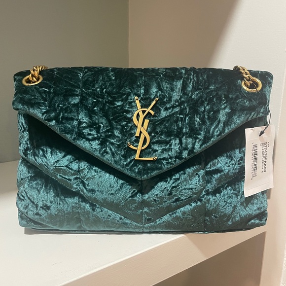 Saint Laurent Small Loulou Quilted Crushed Velvet Puffer Bag EMERALD NEW YSL - Picture 1 of 17